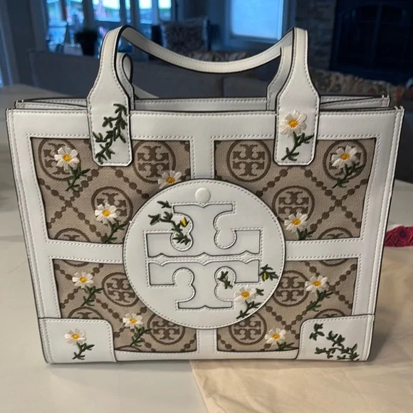 Tory Burch Ella Jacquard Embroidered Quadrant Tote - Picture 1 of 14